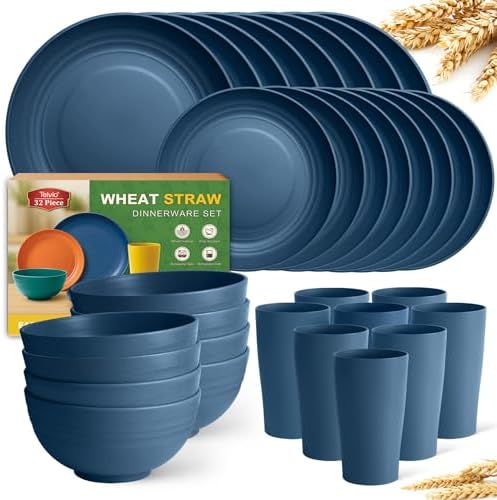 Teivio 32-Piece Plates and Bowls Sets for 8, Autumn Blue Dinnerware Sets by Teivio