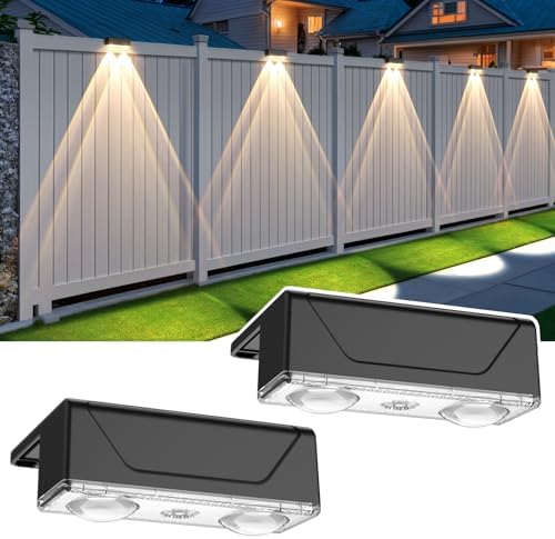 Solar Fence Lights Outdoor - 3 Color Modes(3000K/4000K/6000K), IP55 Waterproof Solar Lights, Fence Light Solar Powered for Outside, Backyard, Railing, Steps, Patio and Wall Lighting (2PK) by Unknown