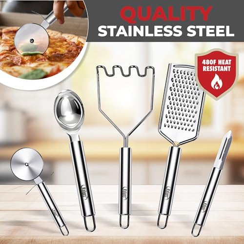 Kaluns 50 PCS Silicone Kitchen Utensils Set Complete Kitchen Set - 800°F Heat Resistant Non-Stick Premium Silicone Cooking Utensils W Wooden Handles - Can Opener, Masher, Turner, Silicone Spatula Set - Image 7