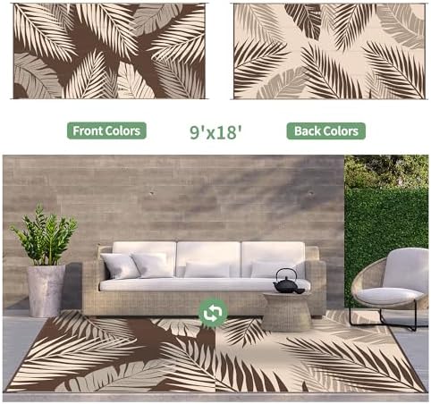 GENIMO Outdoor Rug, Waterproof Plastic Rugs 9'x18' for Camping Coffee Beige - Image 2
