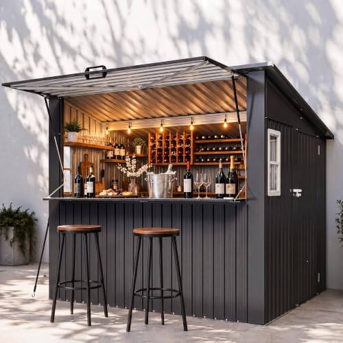 Aoxun 8x7 FT Outdoor Bar Shed with Canopy Black by Aoxun
