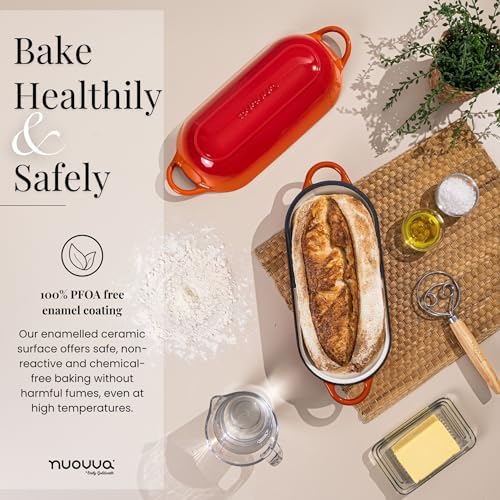 Enamelled Cast Iron Bread Loaf Pot – Dutch Oven For Sourdough Bread Baking – Oven Safe Non Stick Bread Pot – Rectangular, Orange, 34cm x 16cm – by Nuovva - Image 6