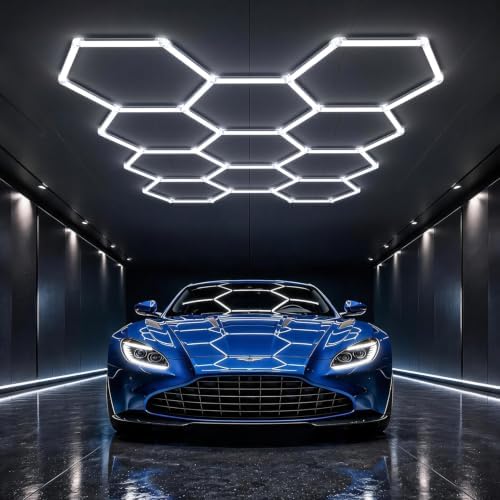 HYPERLITE Gen II Hexagon Garage Lights: 322W 32200LM 11 Grids Hexagon Led Light, 6500K Ultra Bright Honeycomb Hex Lights, Easy Install, Durable Design for Garage, Car Detailing, Workshops, Gym by HYPERLITE