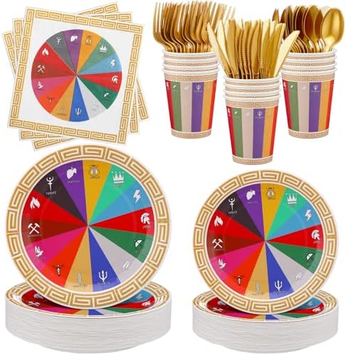 FoldTier 350 Pcs Greek Mythology Party Supplies Greek God Disposable Plates Napkins Cups Tableware Set, Ancient Greeks Themed Party Decorations for Camp Half Blood Birthday, Serves 50 by FoldTier