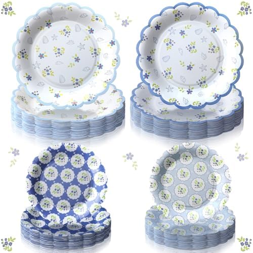 Pickmesh 100 Pcs Blue Coastal Round Paper Plates by Pickmesh