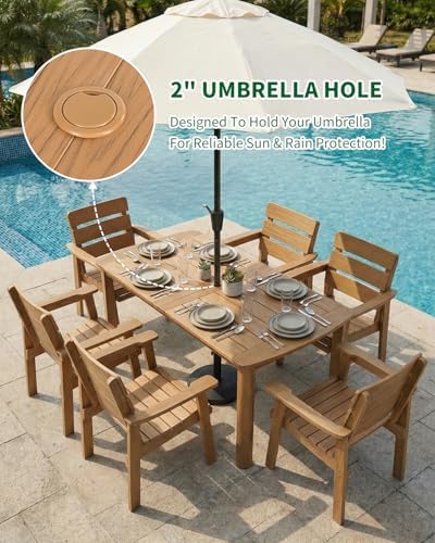 7-Piece Outdoor Dining Set, Patio Table & Chairs for 6,Teak - Image 3