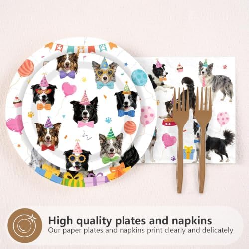 96Pcs Border Collie Dog Birthday Party Decoration, Serves 24 - Image 2