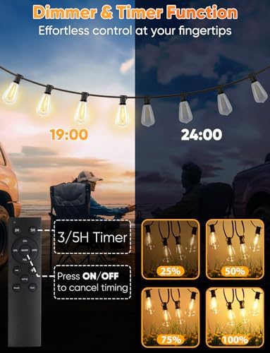 Brightever LED Outdoor String Lights with Remote, 100FT Commercial Grade Waterproof Outdoor Patio Lights, 30+2 ST38 Dimmable Edison Bulbs, 2700K Warm White Rope Light for Outside, Low Voltage 24V - Image 4
