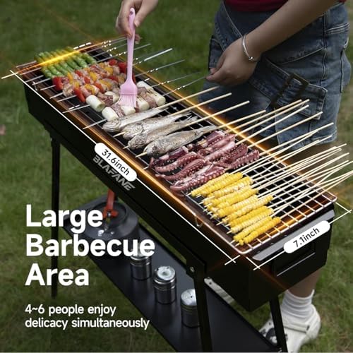 Charcoal Grill, Portable BBQ Grill with Removable Stand & Shelf - Image 3