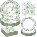 Sage Green Floral Plates and Napkins Party Supplies,Serve 60 Guests by Osonm