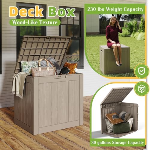 30 Gallon Waterproof Resin Deck Box, UV Resistant Outdoor Storage for Garden, Patio, Porch, Delivery（Grey，30 Gallon） - Image 2
