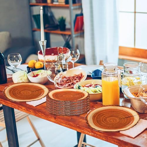 120 Pcs Rustic Wood Grain Dessert Paper Plate 7" Natural Farmhouse Wood Slice Paper Dessert Plates Camping Wood Grain Slice Service Trays for Camping Hunting Lumberjack Birthday Party Supplies - Image 6