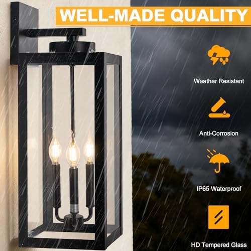 24" Extra Large Outdoor Wall Lights Closed Bottom 3-Light Modern Coach Lamp - Image 6