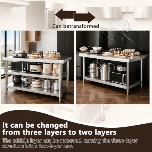 Stainless steel kitchen prep and work table with Wheels,28x24in,Multi-Size - Image 6