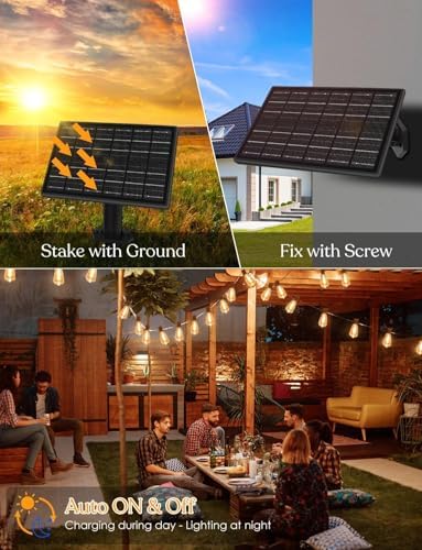 100 FT Solar String Lights Outdoor Waterproof with Remote & USB Port, Solar Power Patio Hanging Lights with Dimmer, Shatterproof LED Edison Bulb Outdoor String Lights for Outside Cafe Yard Fence - Image 2
