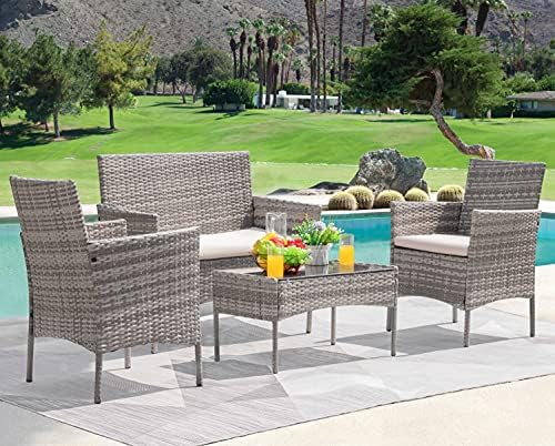 Greesum Patio Furniture 4 Pieces Conversation Sets,Gray and Beige - Image 3