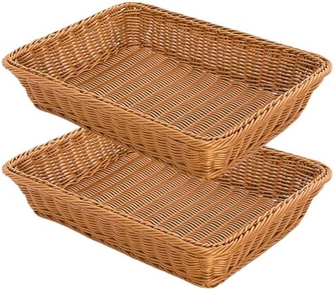 RT&BS 2pcs Wicker Bread Basket for Serving, Wicker Fruit Basket, Display Baskets for Vegetable Fruit, Reusable Handwoven Serving Baskets for Kitchen, Store, Restaurant, Outdoor (Brown, M) by RT%26BS