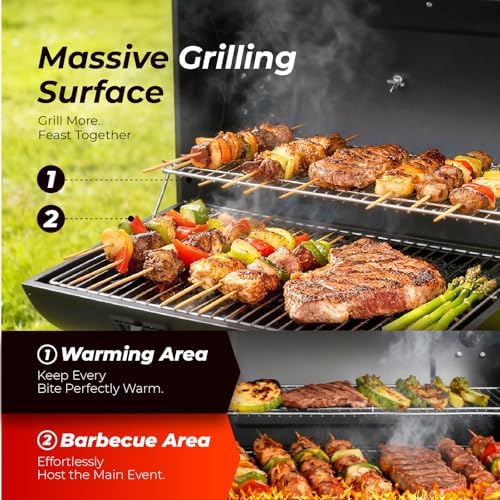 Outvita Barrel BBQ Charcoal Grill with Warming Rack & Dual Prep Table Black - Image 3