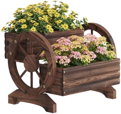 Wooden Wagon Planter Flower Cart Farm Stand Garden Decor Planter for Outdoor Patio Balcony Decoration,Rustic Farmhouse Wishing Well Decor Succulent Planter Indoor Backyard (Carbonized) by Wieghda