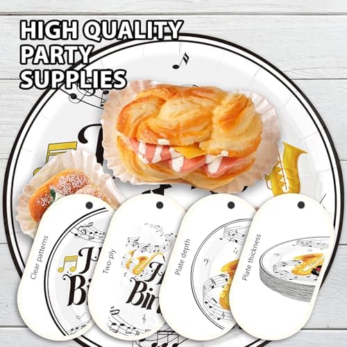 96Pcs Saxophone Happy Birthday Party Supplies Glitter Gold Saxophone Plates and Napkins Music Themed Tableware Set for Kids Music Lovers Band Themed Birthday Party Supplies, Serves 24 - Image 6