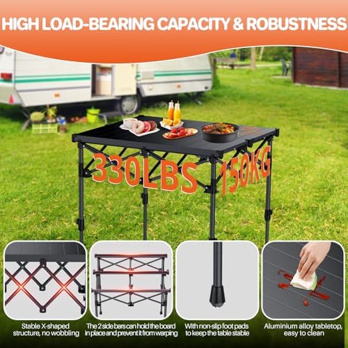 FUNYKICH Folding Camping Square Table, 2 Height Adjustable 17.3'' & 27.6'' - Image 3