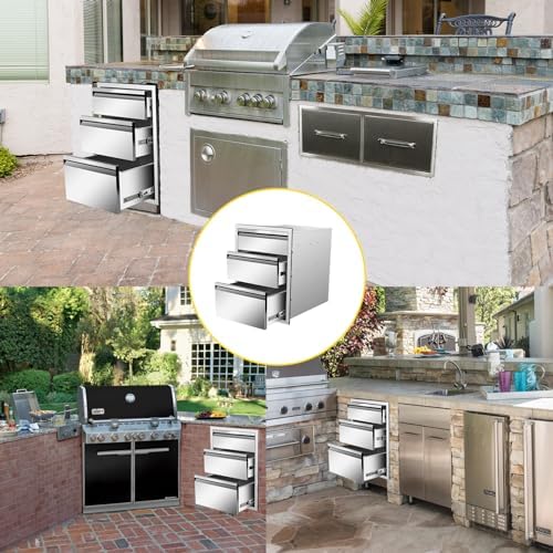 Outdoor Kitchen Drawers Triple BBQ Drawers 20" W x 27" H x 23" D Flush Mount Stainless Steel Drawer with Hidden Handle for Outdoor Kitchen - Image 6