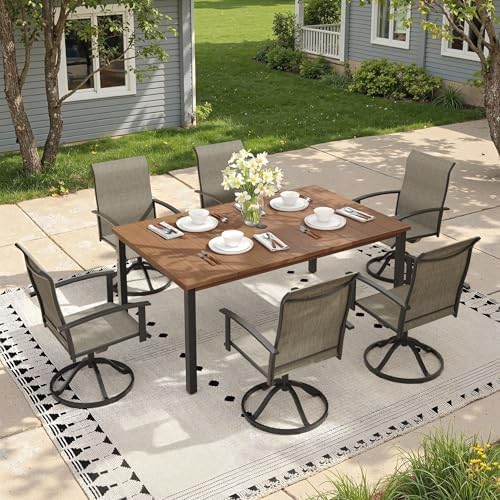 Outdoor Dining Table for 6, 63" Rectangle Outdoor Table with Adjustable Umbrella Hole, All-Weather Metal Patio Dining Table for Lawn Garden Backyard Deck, Walnut - Image 4