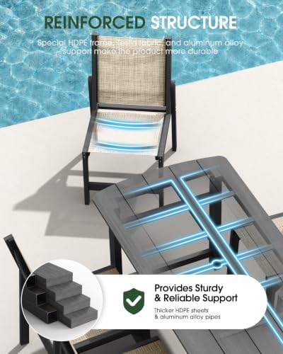 Stackable Outdoor Dining Chairs of 2, HDPE Frame with Teslin Fabric, Grey - Image 5