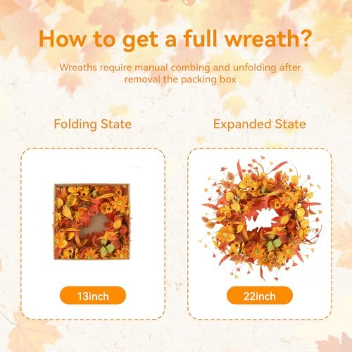 Pinkpum 22" Fall Wreath Front Door Artificial Daisy Wall Decor Autumn - Image 2