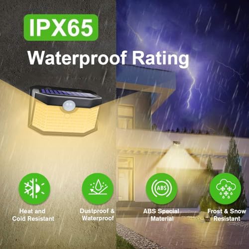 HMCITY 120 LED Solar Lights Outdoor Motion Sensor, 4 Pack, Black Warm - Image 5