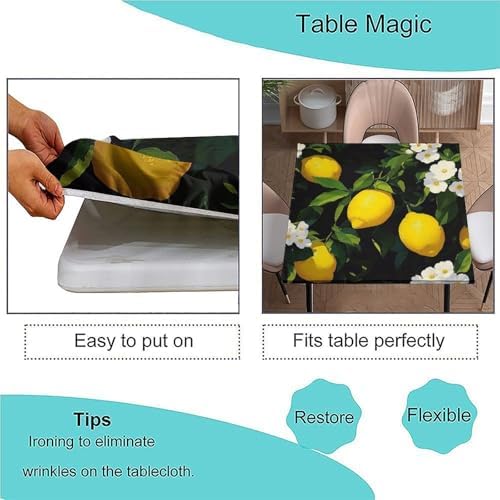 Fitted Tablecloth, Lemon Grove Pattern Printed on Stain Resistant Fitted Table Cover, Great for Picnics BBQs Daily Meals, Fit for 54" x 54" Square Tables - Image 3