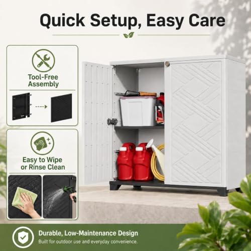 ADDOK Outdoor Storage Cabinet, 60 Gallon Waterproof Resin Patio Storage Cabinet with Double Doors, Weather-Resistant Organizer for Garden Tools/Home/Toys/Porch - Image 4