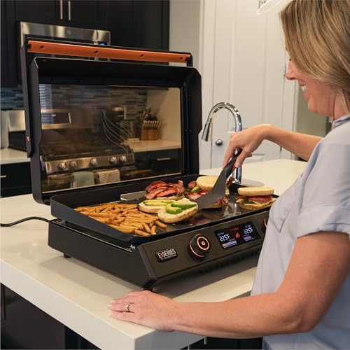 Blackstone 22-Inch Electric Griddle - 1600W Non Stick Ceramic Titanium Coated Stainless Steel Tabletop Griddle with EZ-Touch Control Dial, LCD Display, Patented Rotate & Remove Glass Hood - 8001 - Image 5