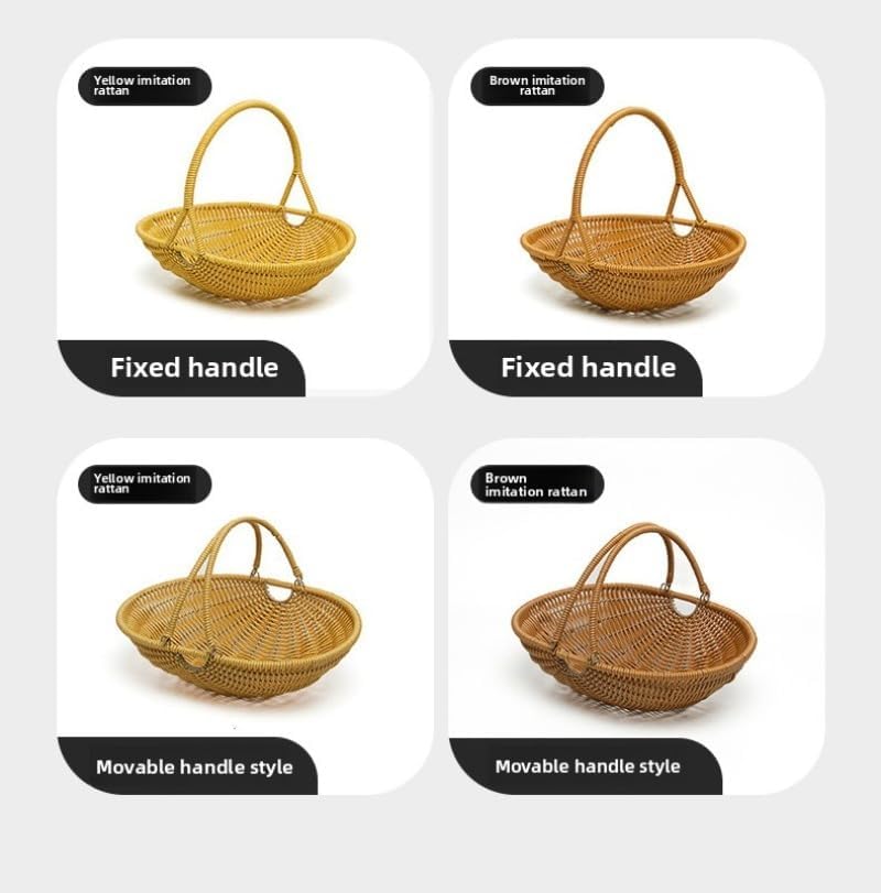 Plastic Imitation Rattan Woven Hand Basket Outdoor Picnic Picking Vegetables and Fruits Kitchen Living Room Egg Snack Basket (Yellow1,29.5x24.5cm) - Image 7
