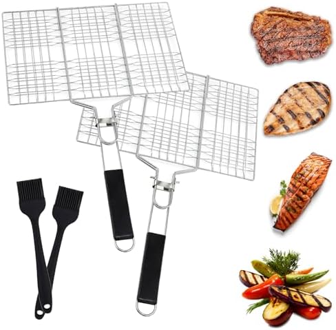 Fish Grill Basket Set, 2 Pack Lockable BBQ Grilling Baskets with Brush by Unknown