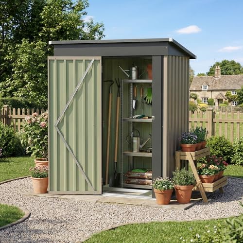 Devoko 5x3 FT Outdoor Storage Shed with Floor Frame, Brown - Image 7