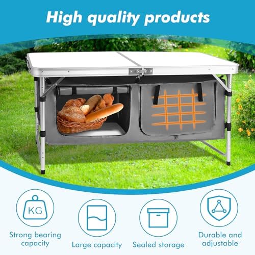 Camp Field Camping Folding Aluminum Table with Adjustable Legs for Outdoor Travel Beach, Backyards, BBQ, Party and Picnic Foldable Table - Image 4