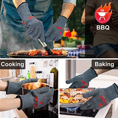 QUWIN BBQ Gloves, Oven Gloves 1472℉ Extreme Heat Resistant, Grilling Gloves Silicone Non-Slip Oven Mitts, Kitchen Gloves for BBQ, Grilling, Cooking, Baking-1 Pair… (Grey, One Size Fits Most) - Image 5