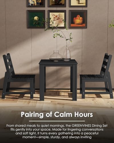 GREENVINES 5PCS Patio Dining Set, HDPE Square Table & 4 Side Chairs, Black - Image 3