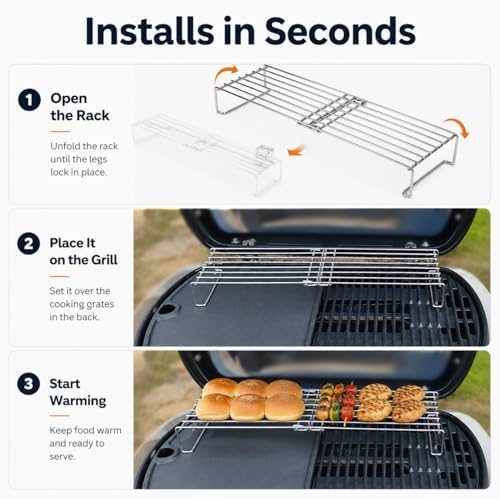 Hisencn 19.8 Inch Foldable Warming Rack for Small Gas Grills - Image 3