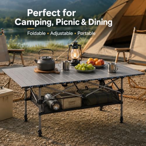 Portable Folding Camping Table, Adjustable Height, Black, 47 x 21 in - Image 7