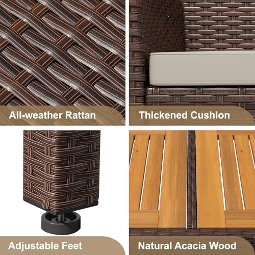 Devoko 7 PCS Acacia Wood Patio Dining Set, Brown Rattan - Image 6