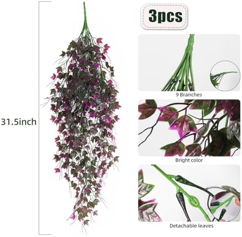 RECUTMS Artificial Hanging Plants Fake Ivy Plant Fuchsia Faux Hanging Vine - Image 2