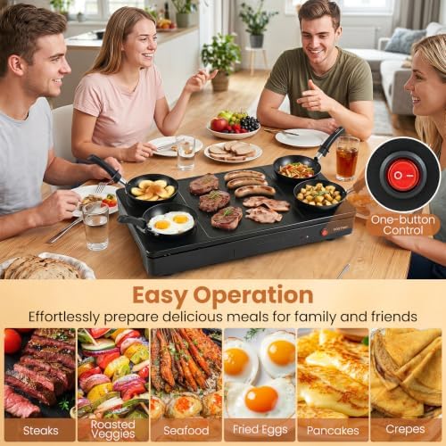 COSTWAY Electric Griddle Grill, 4 Nonstick Woks Teppanyaki Griddle, 1000W - Image 4