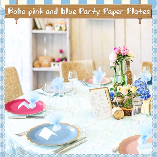 96 Pcs Pink Rose Navy Blue Paper Plates 9 Inch Gradient Scalloped Paper Plates Disposable Dinner Dessert for Dancing Queen Birthday Wedding Bridal Party Supplies, 6 Colors - Image 2