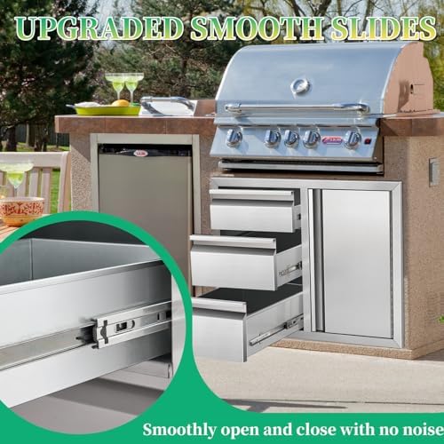 Outdoor Kitchen Drawer Combo 28" W x 20.1" H x 19.8" BBQ Triple Drawers & Access Door, Stainless Steel Cabinet, Perfect for Outdoor Kitchen Island Patio Grill Station - Image 6