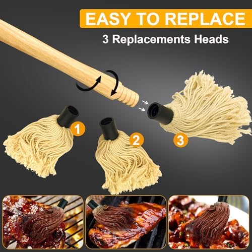 Walfos BBQ Mop Brushes for Sauce, Grilling Basting Mop Wooden Long Handle with 3 Heads, for Grilling, Barbecue, Smoking Steak (18") - Image 6