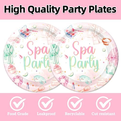 40pcs Spa Party Decorations Spa Plates and Napkins Pink Sleepover Slumber Spa Party Supplies for Little Girl Spa Sleep Over Pajama Party Supplies,Suitable for 20 Guests - Image 3