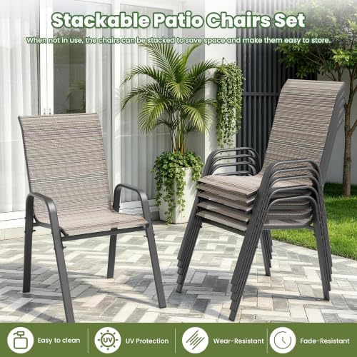 7 Pieces Outdoor Patio Furniture Set with 48" 55000 BTU Round Propane Fire Pit Table,Patio Dining Set Outdoor Conversation Sets 6 Teslin Chairs for Deck,Backyard and Garden - Image 3