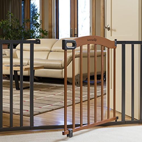 Summer Infant Anywhere Decorative Walk-Thru Pet and Baby Gate, 28” - 42.5” Wide, 30" Tall, Pressure Mounted, Insall In-between Rooms and Doorways, Walnut Wood with Metal Charcoal Accents - Image 3